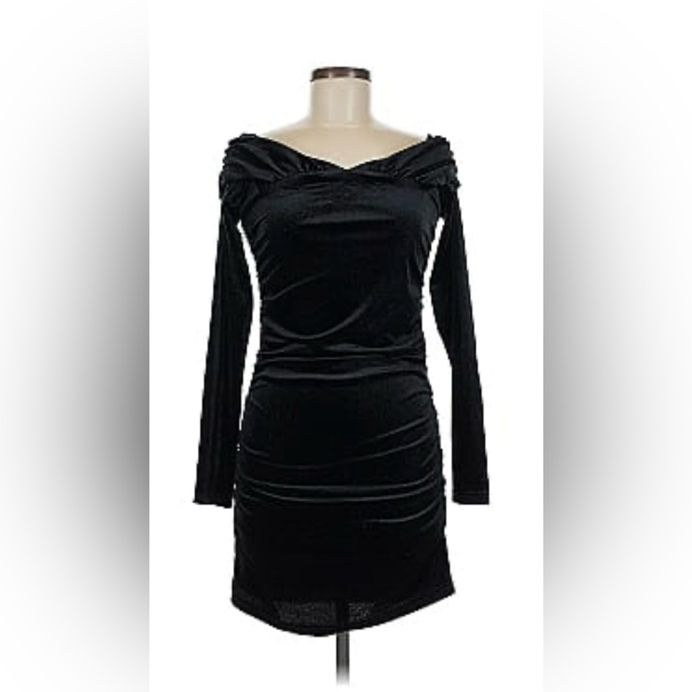 Na Kd Black Velvet Long Sleeved Mini Dress XXS